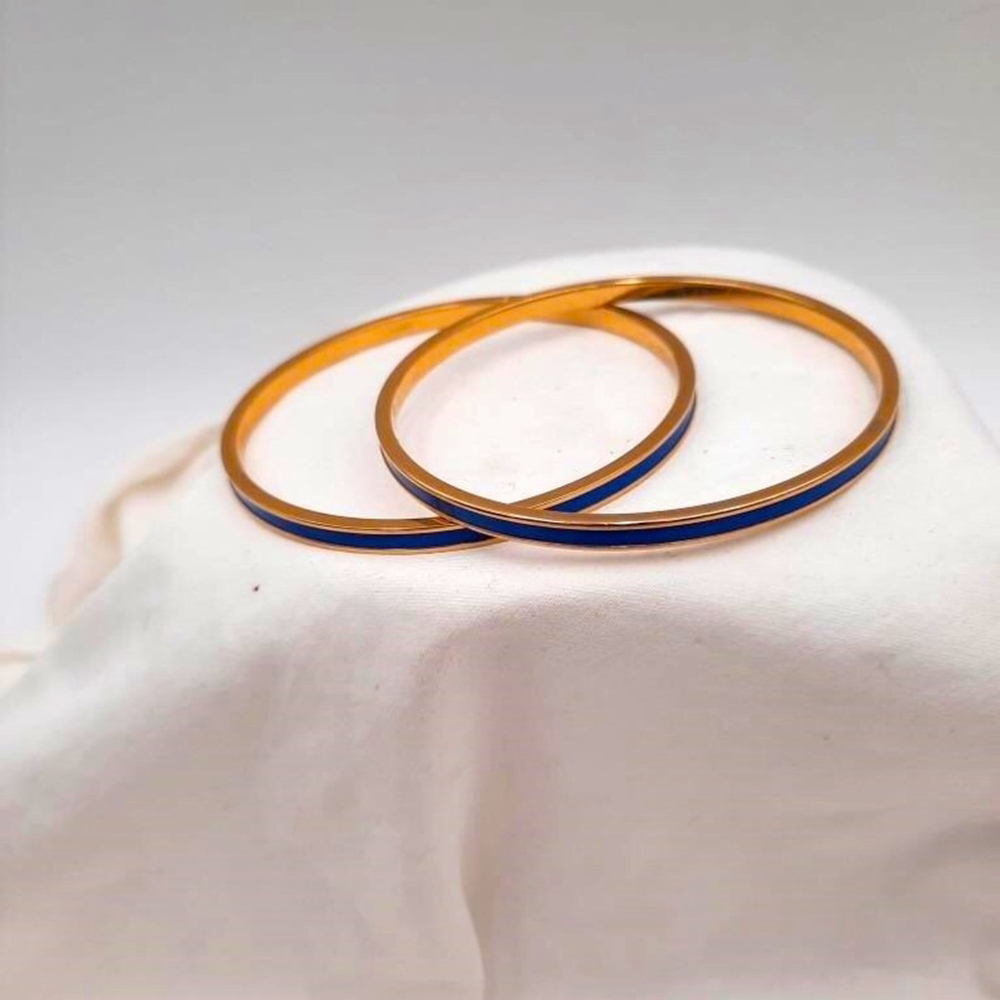 Monet Blue Enamel and Gold Plated Bangle Bracelets - Set of 2